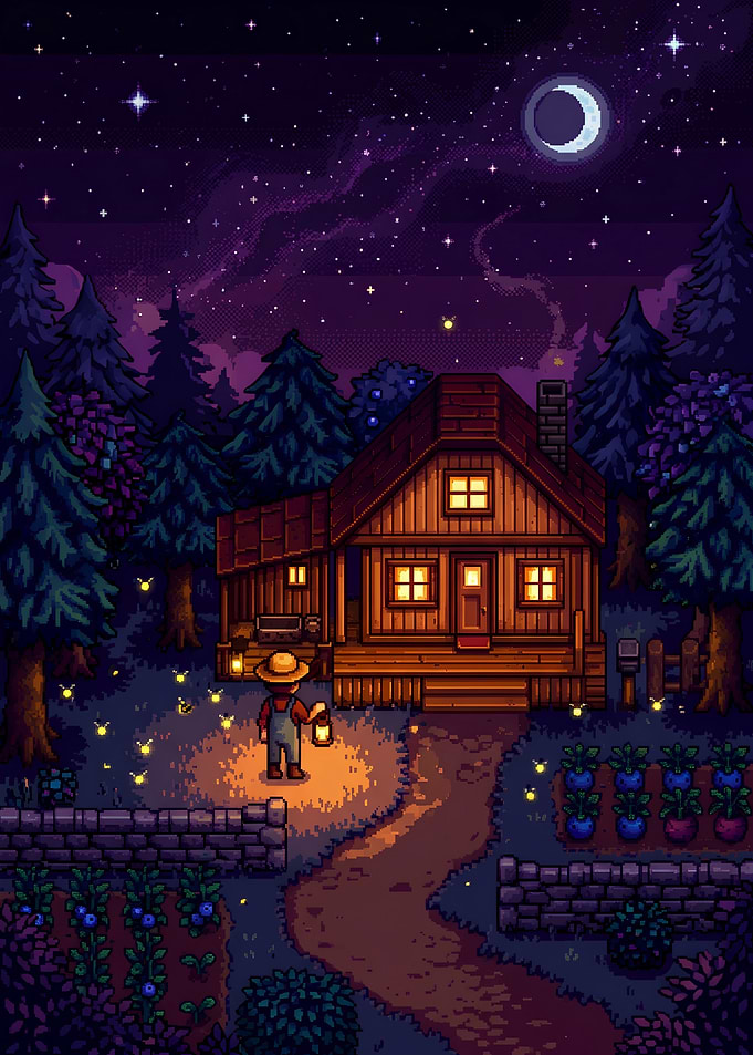 Stardew Valley Farmhouse Night Scene