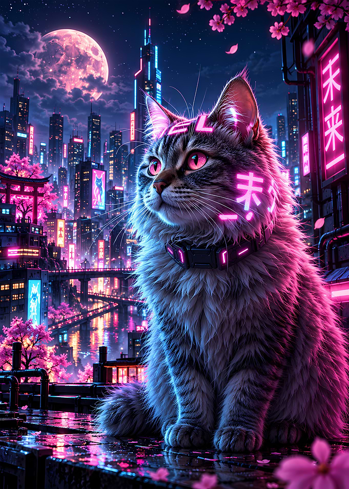 Cyberpunk Cat in Neon City