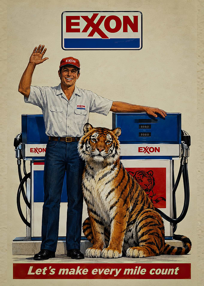 Vintage Exxon Gas Station Advertising Poster