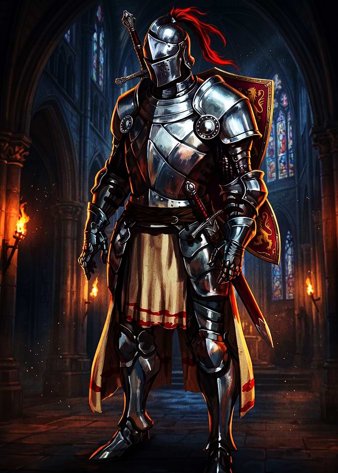 Armored Knight in Gothic Cathedral