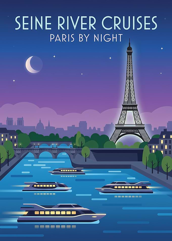 Seine River Cruises Paris Night Poster