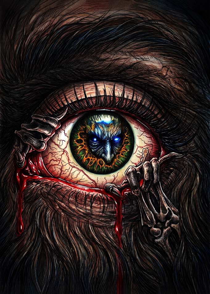 Horror Eye with Skeletal Hands