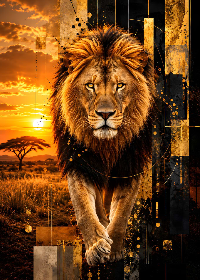Majestic Lion in African Sunset