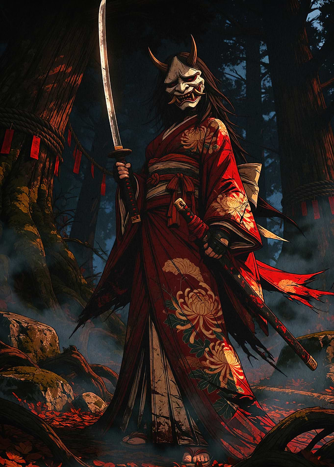 Onami Samurai Demon Dark Art Poster