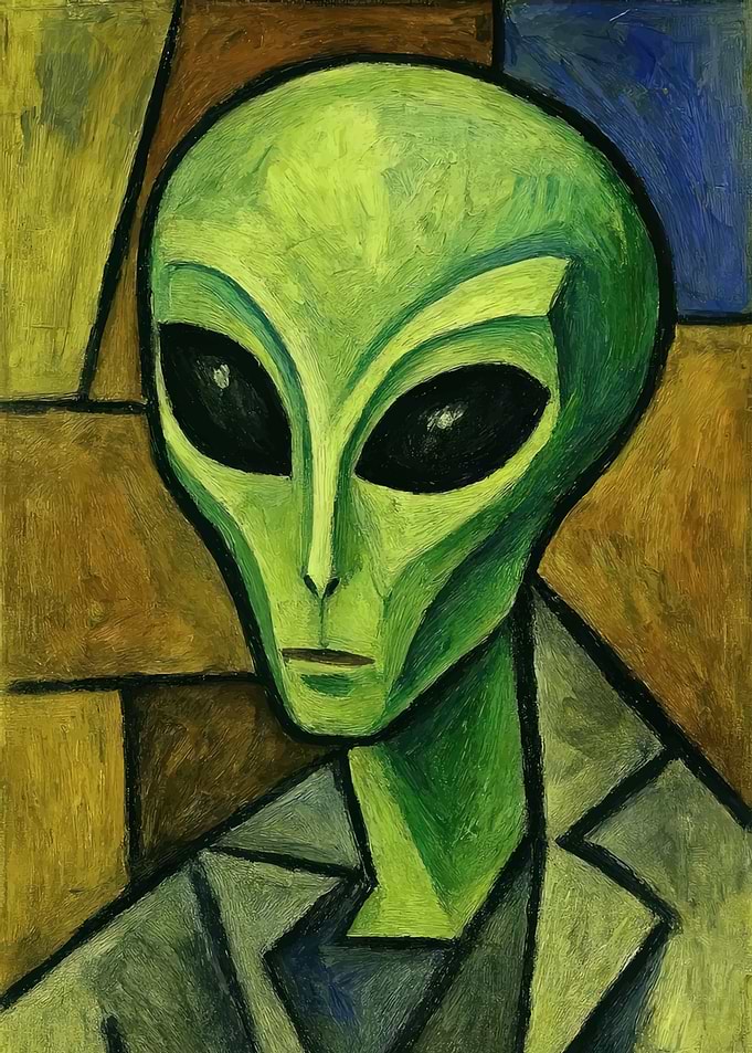 Cubist Style Alien Portrait Painting