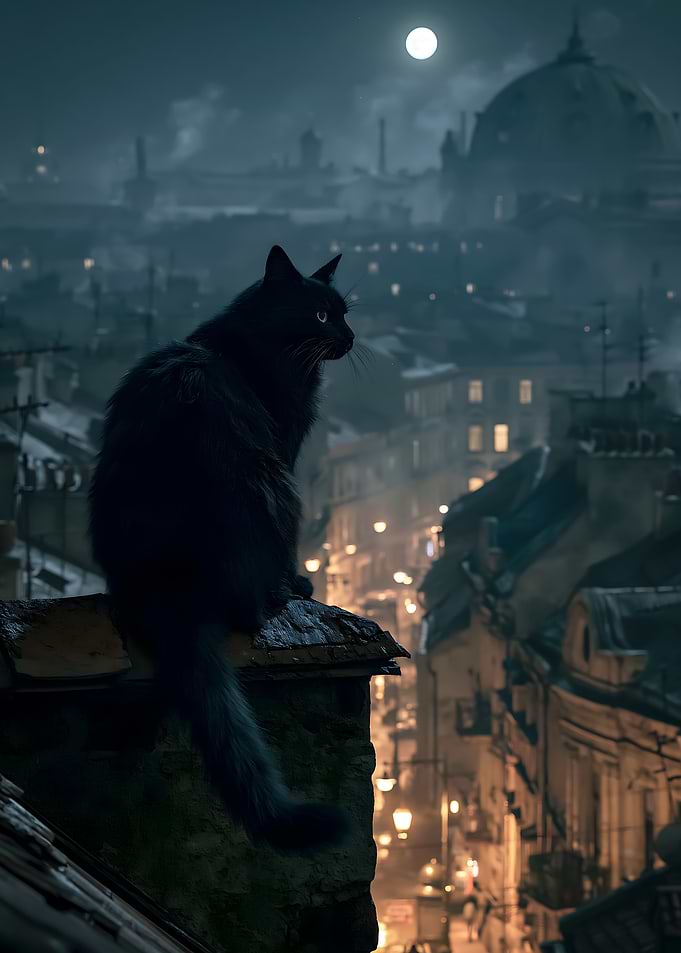 Black Cat Overlooking Night City