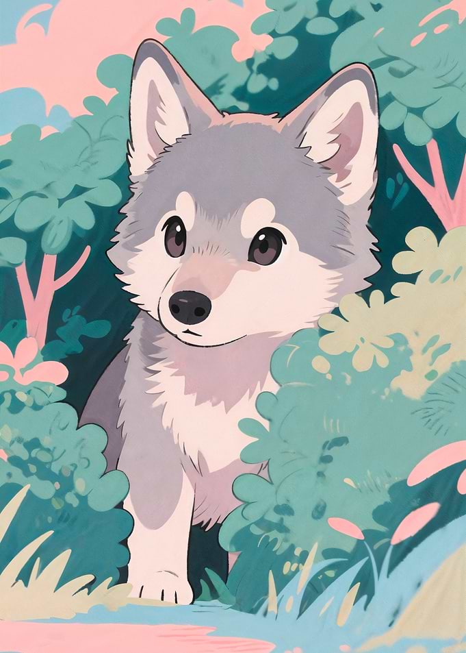 Cute Anime Style Wolf Pup