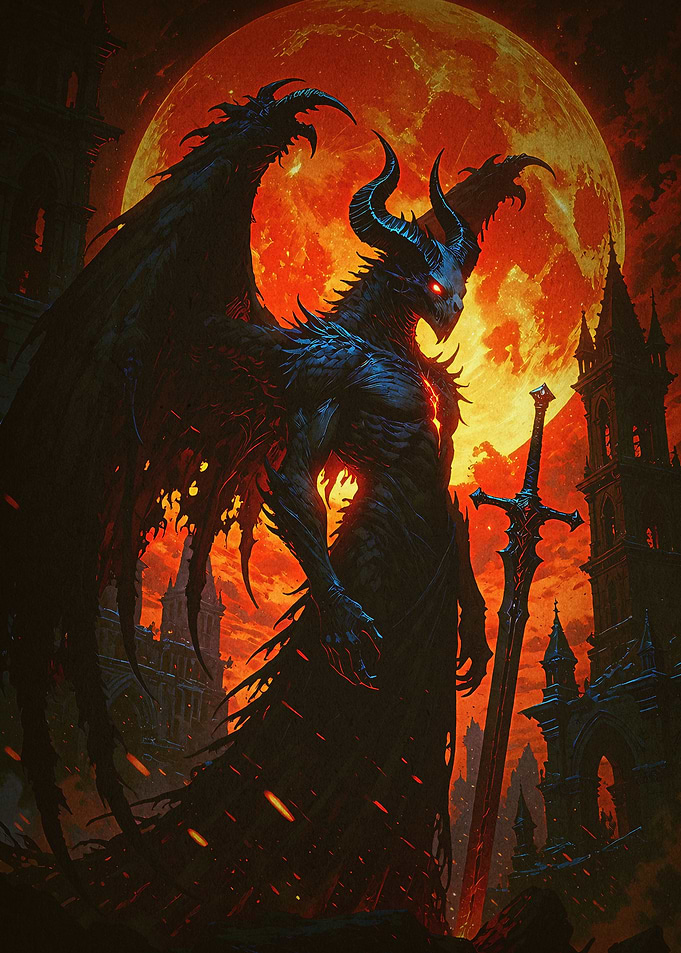 Demon Knight Red Moon Fantasy Art