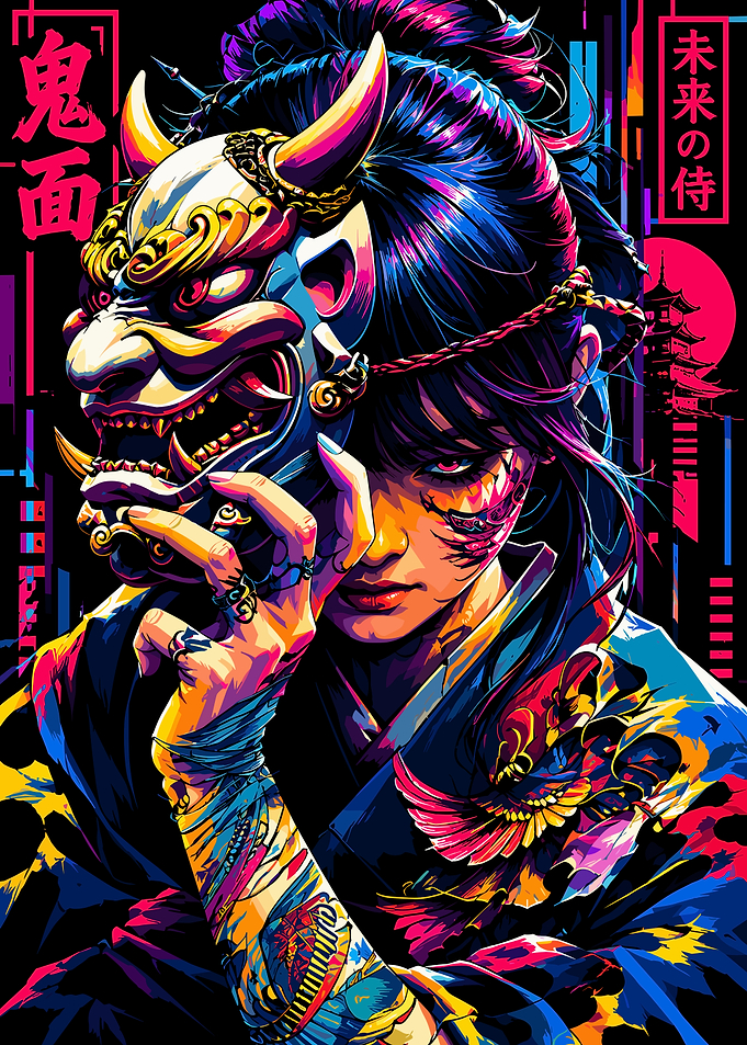 Cyberpunk Oni Mask Samurai Woman