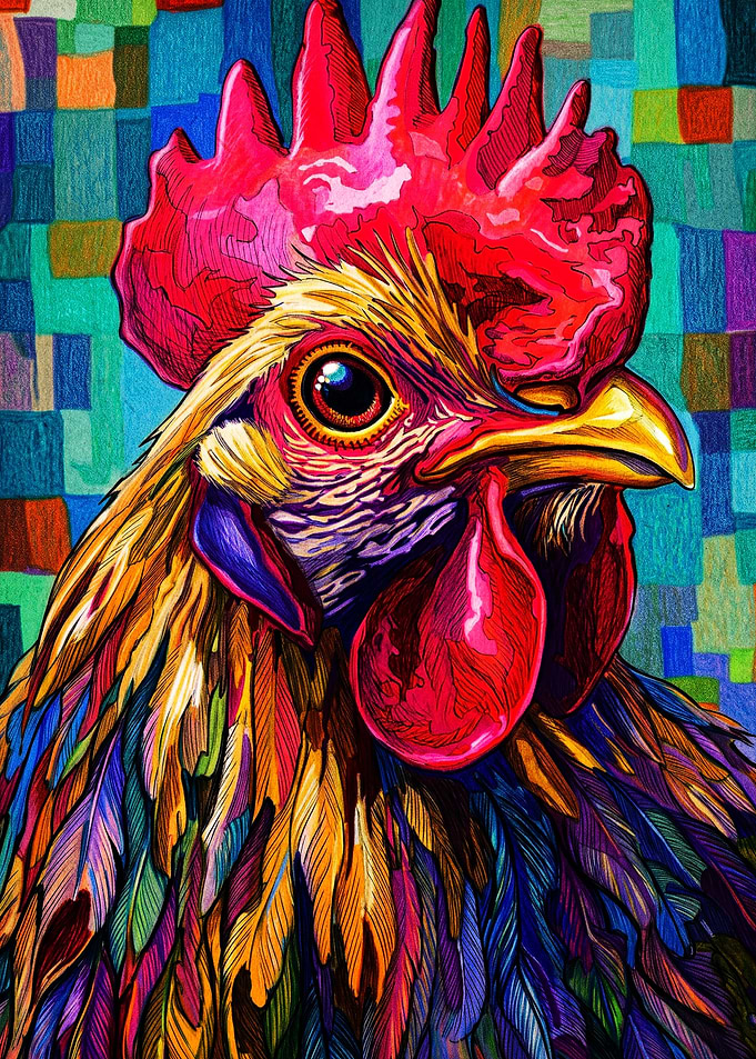 Vibrant Colorful Rooster Portrait