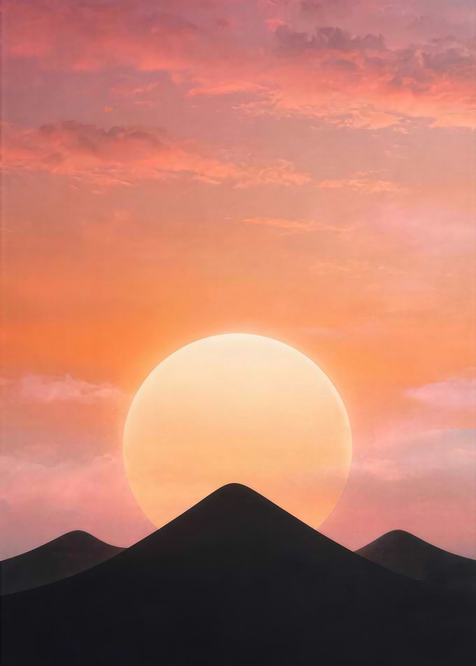 Minimalist Sunset Over Dark Mountains