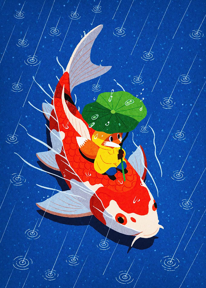 Fox Riding Koi Fish Fantasy Art