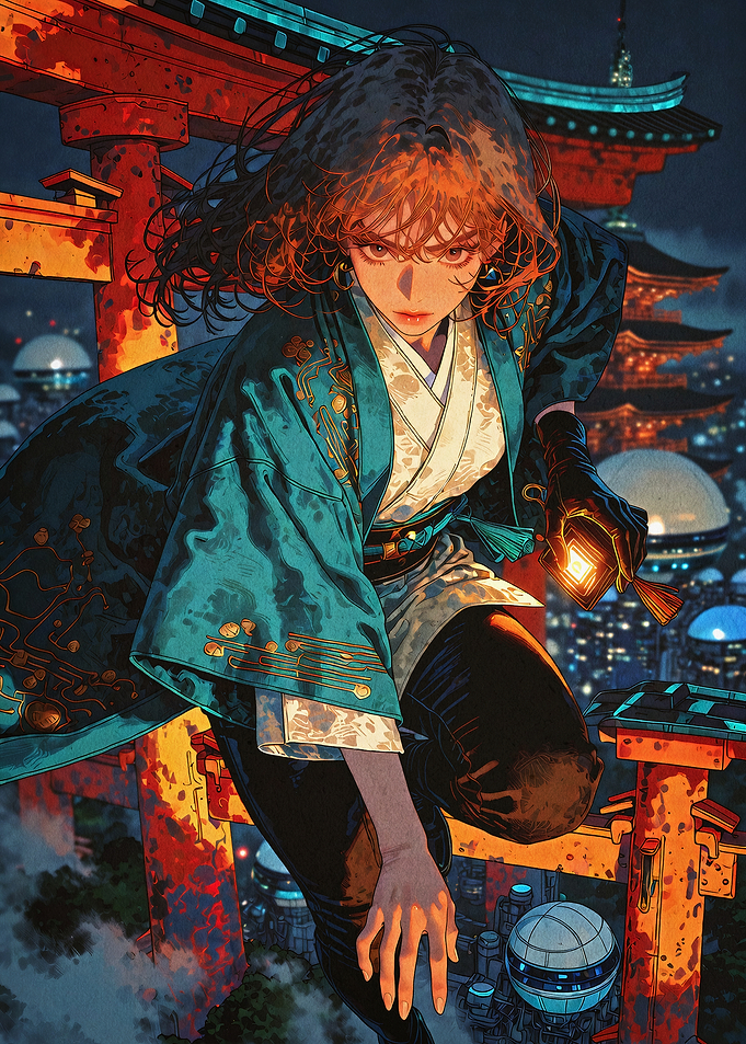 Cyberpunk Geisha Anime Art Poster