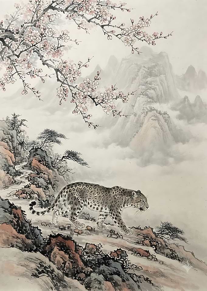 Leopard in Traditional Chinese Landscape