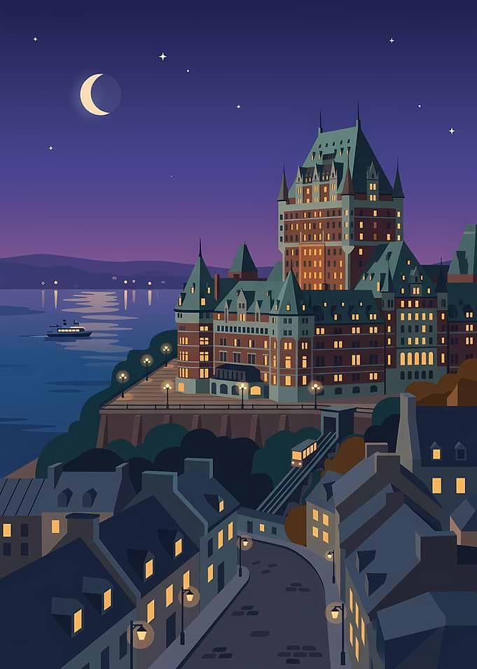 Chateau Frontenac at Night Illustration