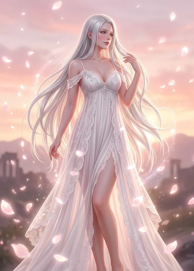 Ethereal Goddess in White Gown