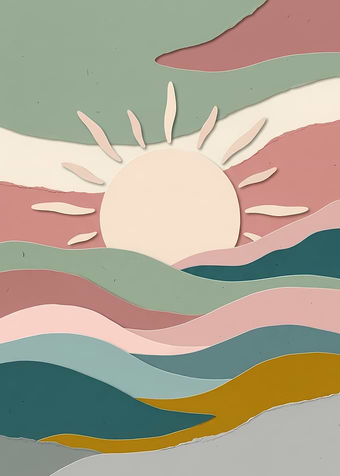 Abstract Paper Cutout Sun Landscape