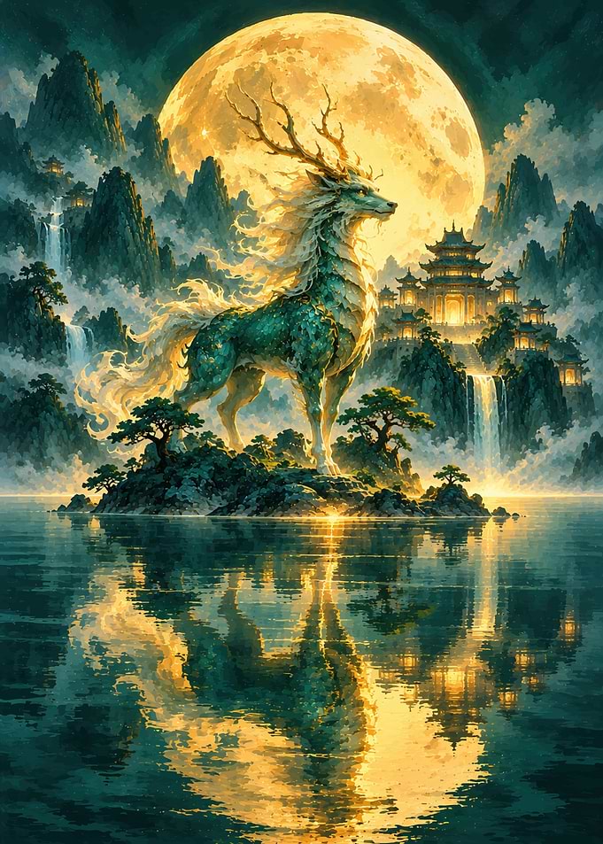 Mythical Qilin Guardian by Moonlight
