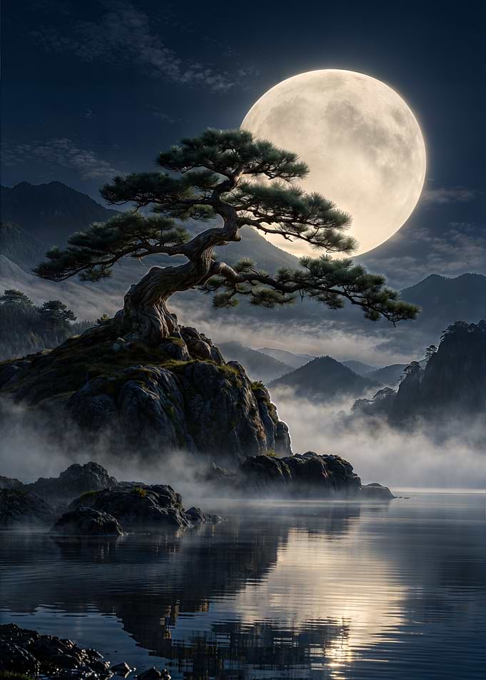 Moonlit Bonsai – Silent Night in Japan