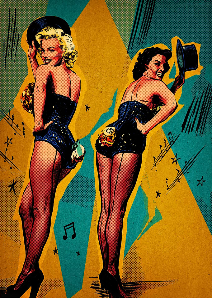 Vintage Showgirl Duo Pop Art