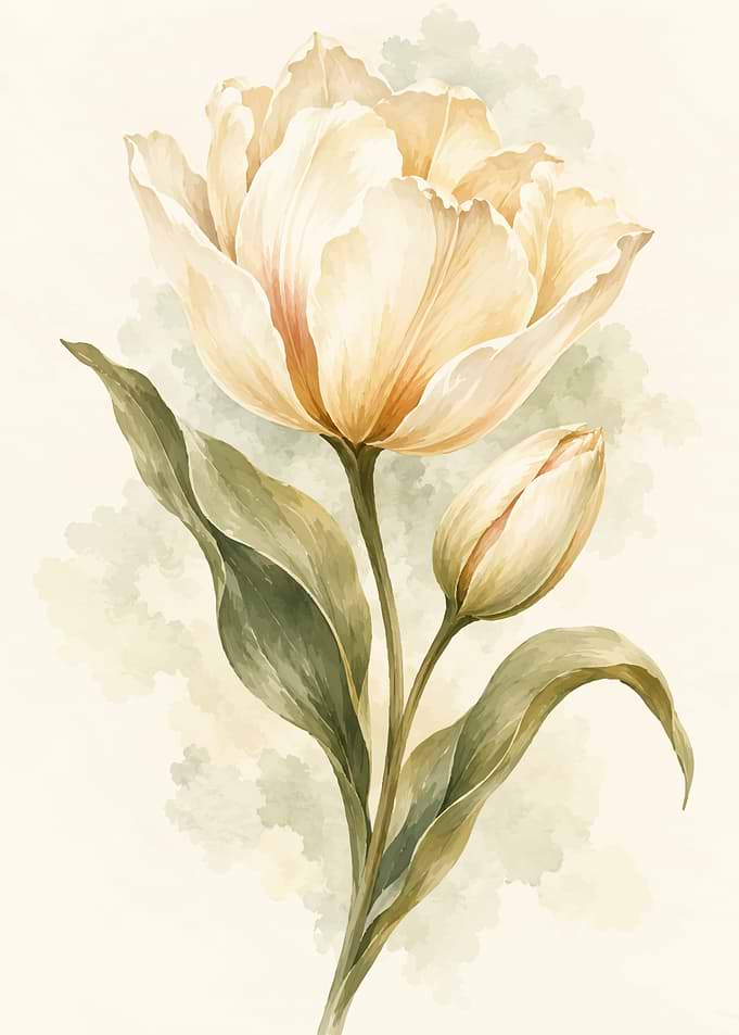 Elegant Watercolor Tulip Botanical Illustration