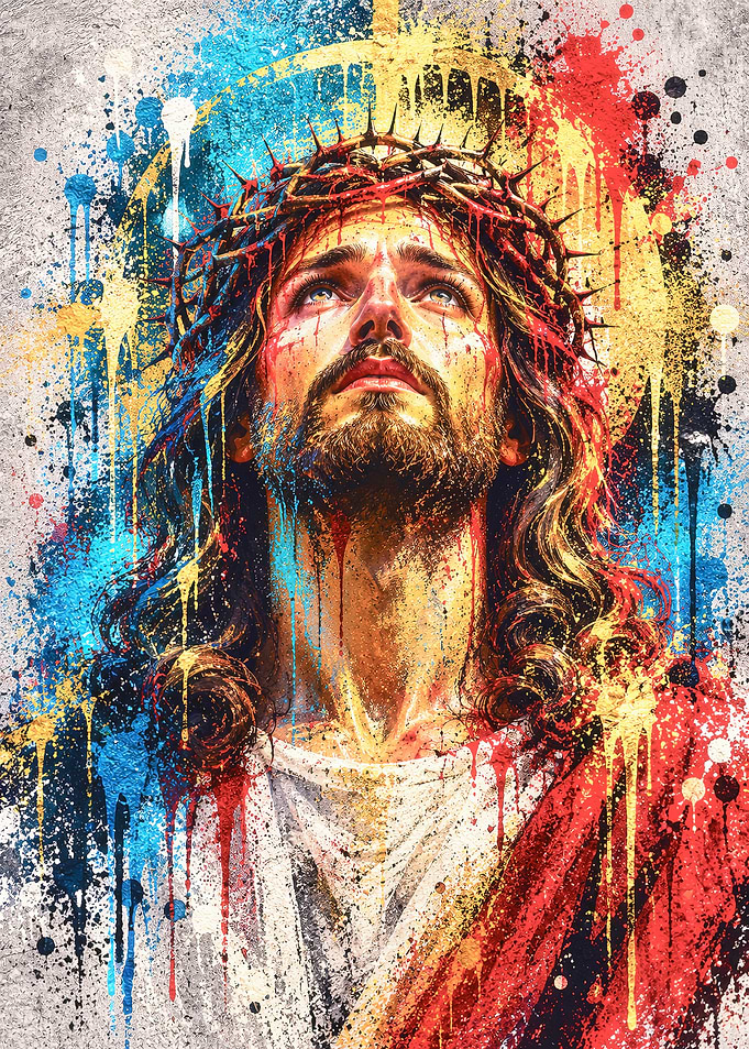 Abstract Watercolor Portrait of Jesus Christ