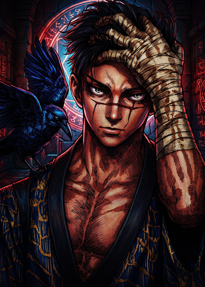 Dark Anime Warrior with Raven