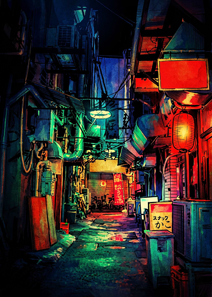 Vibrant Neon Japanese Alleyway