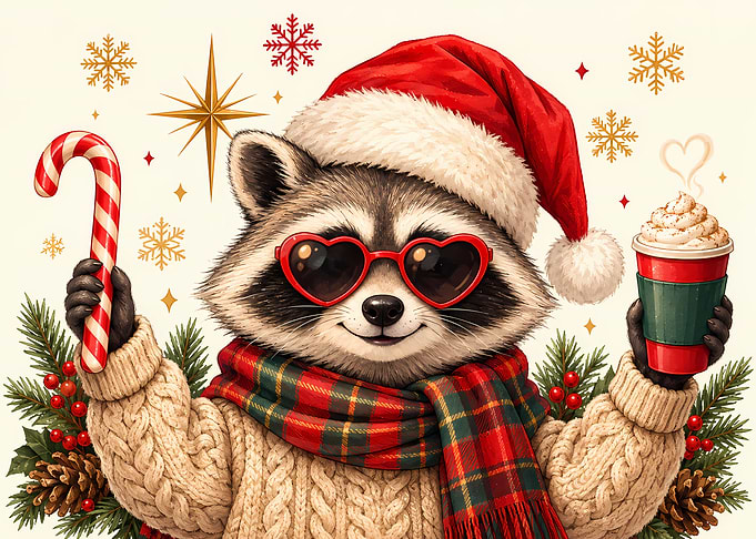 Cute Christmas Raccoon with Hot Cocoa