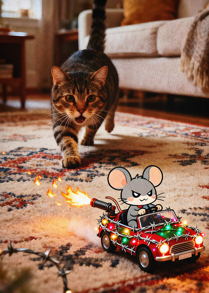 Cat Mouse Car Fire Cute Art
