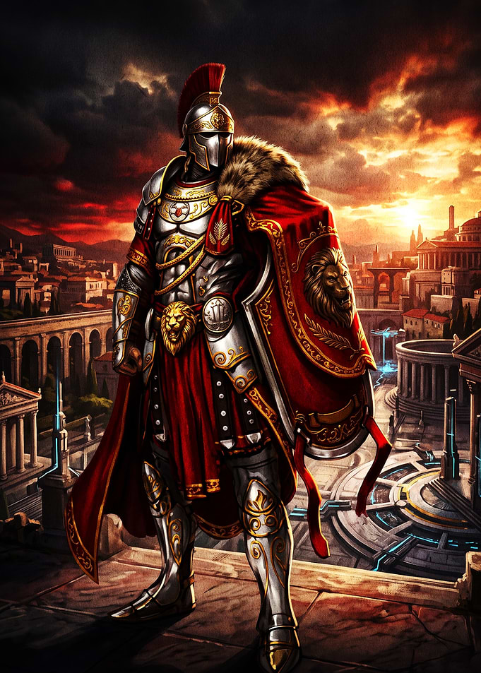 Roman Centurion Warrior in Ancient City