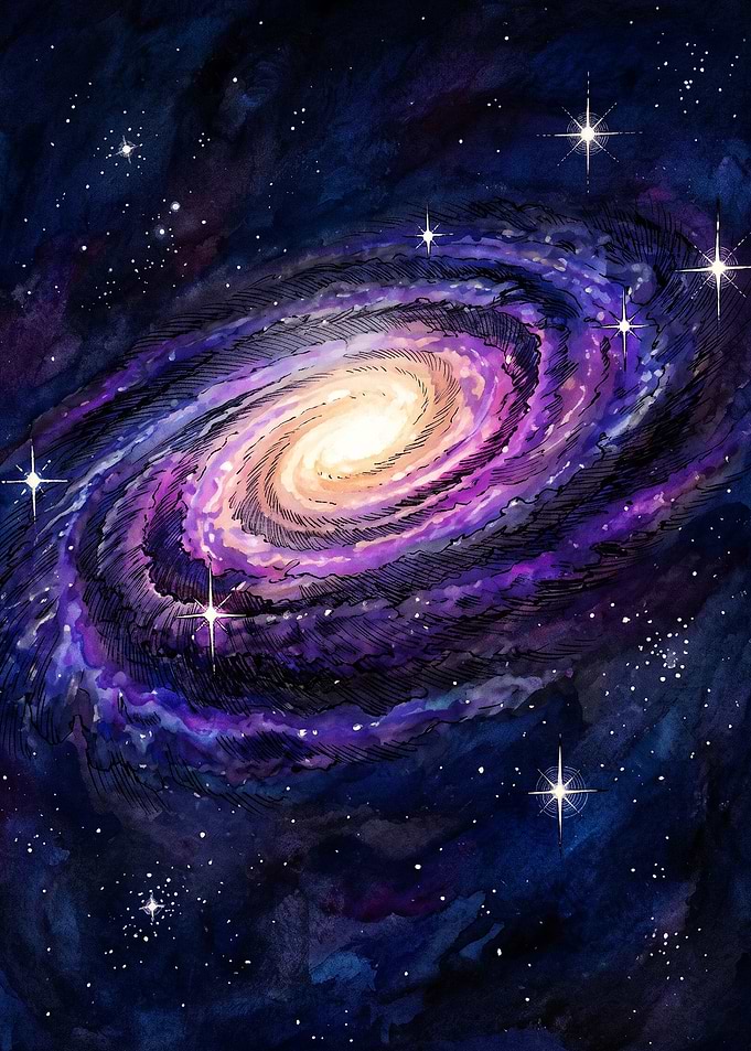Watercolor Spiral Galaxy Illustration