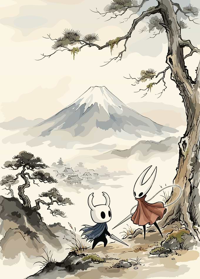 Hollow Knight and Hornet Ukiyo-e Style
