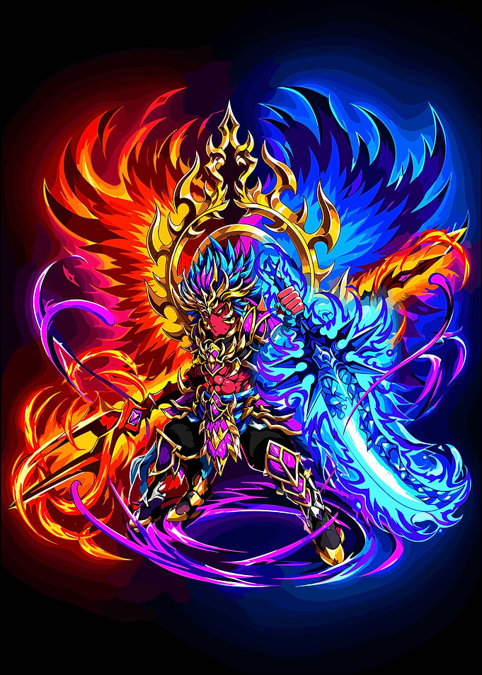 Dual Elemental Warrior with Flaming Wings