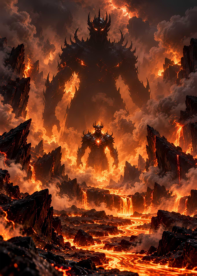 Colossal Demon in Volcanic Hellscape