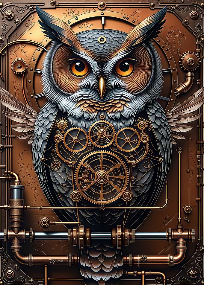 Steampunk Mechanical Owl Wall Art