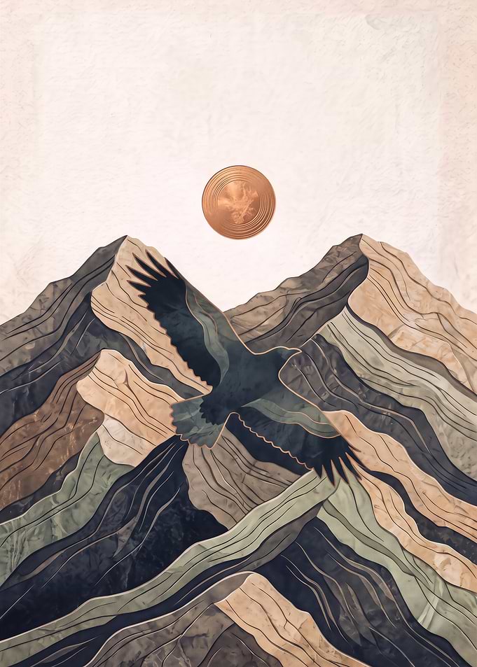 Abstract Eagle Flying Over Mountains
