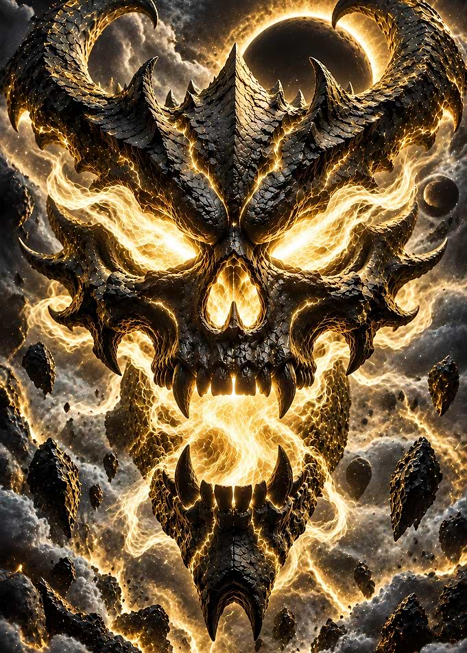 Fiery Cosmic Demon Skull