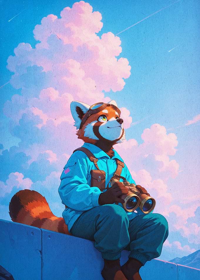 Red Panda Pilot Cute Anime Art