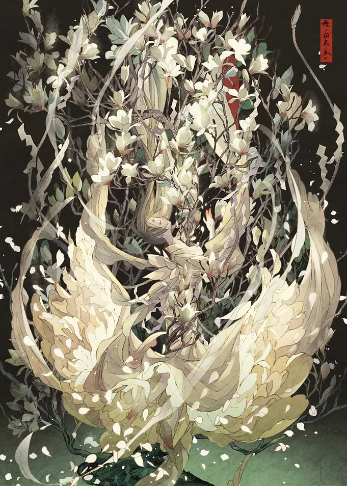 Ethereal Angel Among Magnolia Blossoms