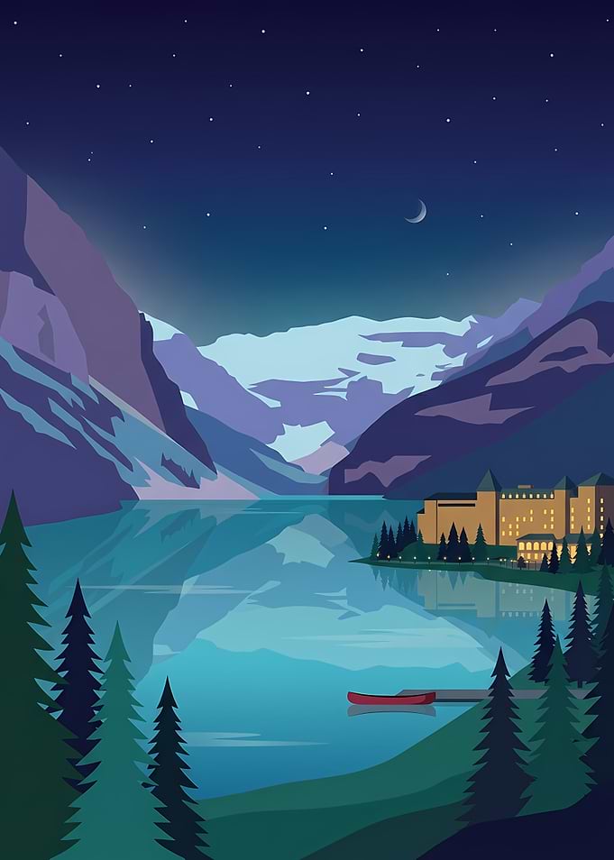 Lake Louise at Night Illustration