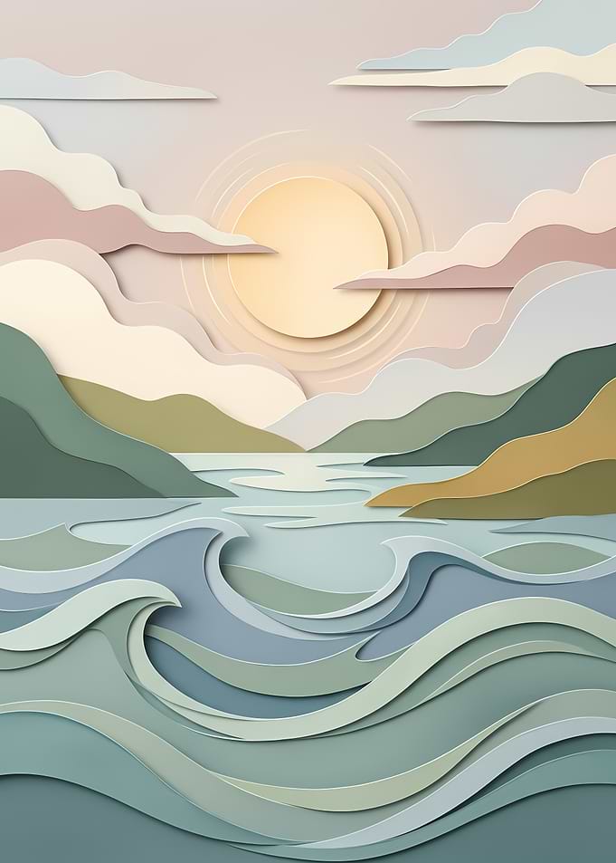 Paper Cutout Style Ocean Landscape