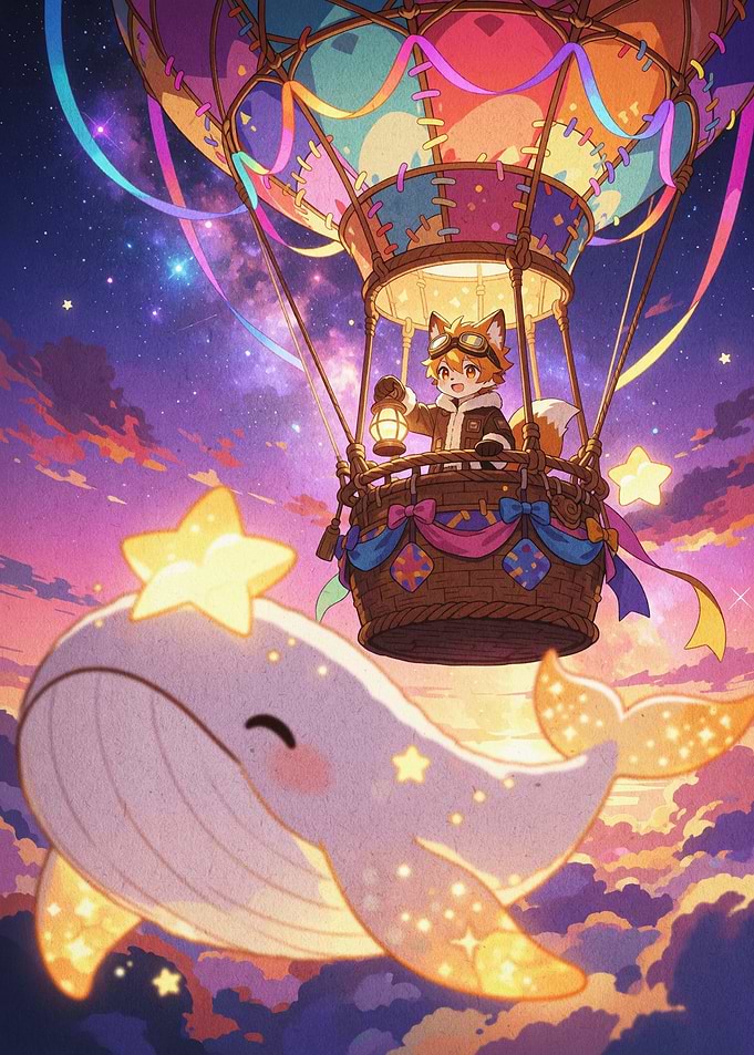 Fox Balloon Sky Whale Fantasy Art