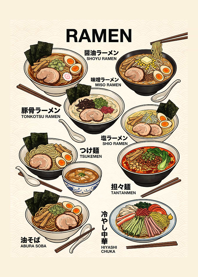 Japanese Ramen Varieties Illustrated Guide