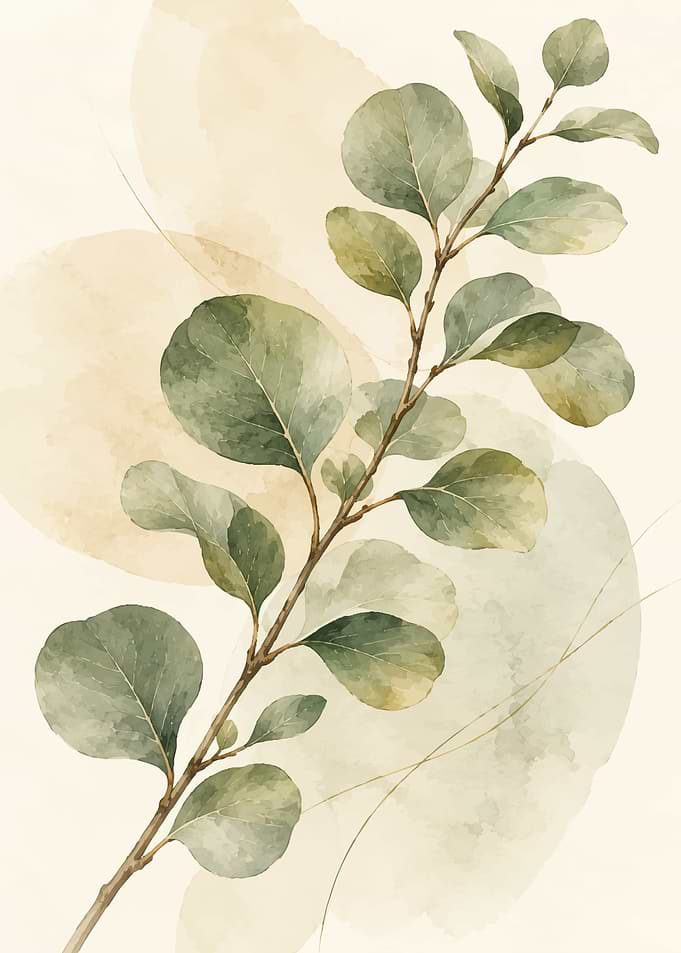 Watercolor Eucalyptus Branch Botanical Art