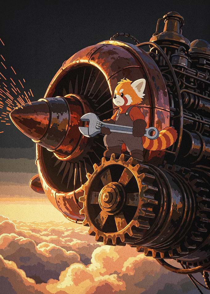Red Panda Steampunk Mechanic Art