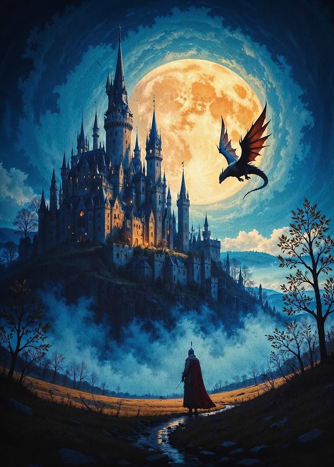 Dragon Castle Fantasy Art Poster