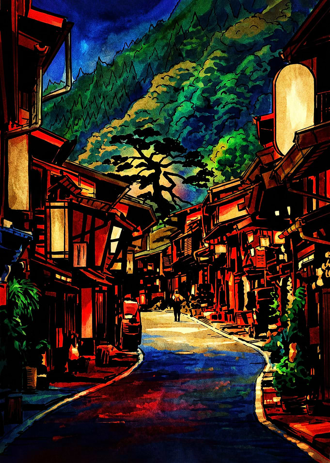Vibrant Japanese Street at Night