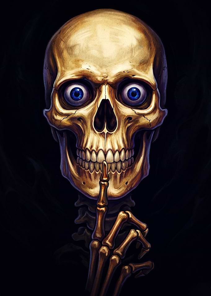 Golden Skull Shushing Gesture