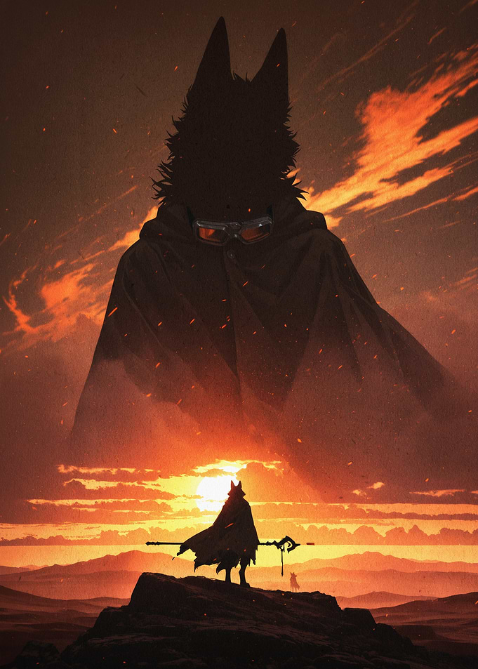 Wolf Warrior Sunset Fantasy Art